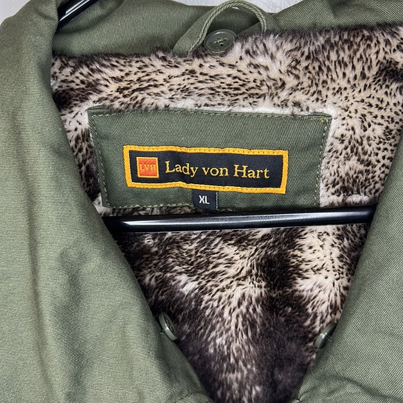 Lady Von Hart olive quilted parka jacket XL - Picture 4 of 12